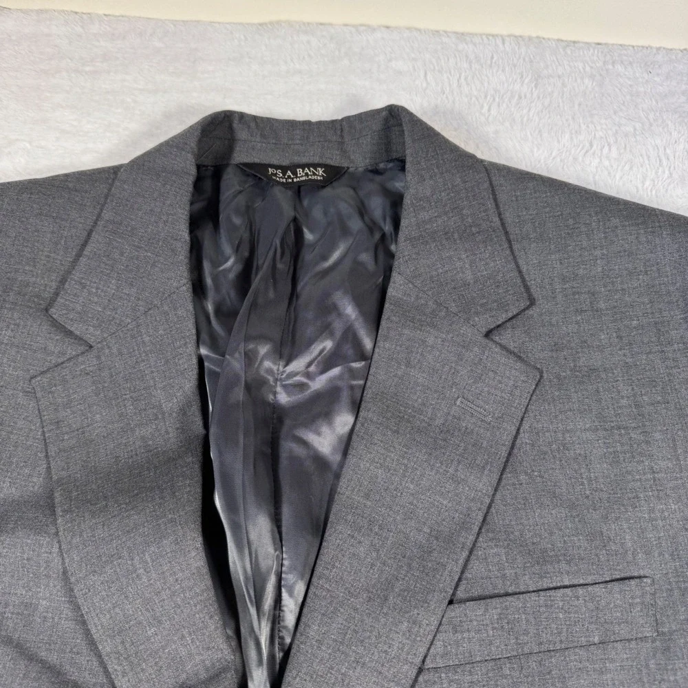 Jos A Bank Suit Blazer Mens 46R Gray   100% Wool 2-Button Single Vent Sport Coat